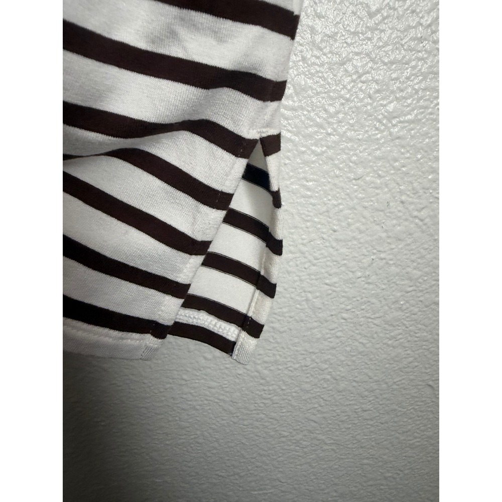 J.Jill Wearever Brown White Striped 3/4 Sleeve Boat Neck Tunic Top Large - Picture 6 of 9